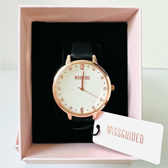 Missguided Ladies Black Strap Rose Gold Watch MG010BRG Brand New with Box - Picture 2 of 7